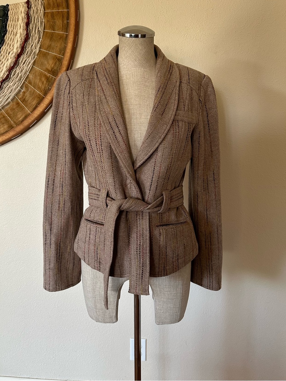 Robert Graham Wool Blazer Y2K Jacket Belted Tailored Equestrian Pinstriped M